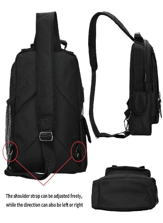 AMJ - Crossbody Messenger Bag, Small Sling Shoulder Backpack For Men & Women, Travel Chest Daypack For Hiking, Camping, Sports, Outdoor (Black) - Image 1