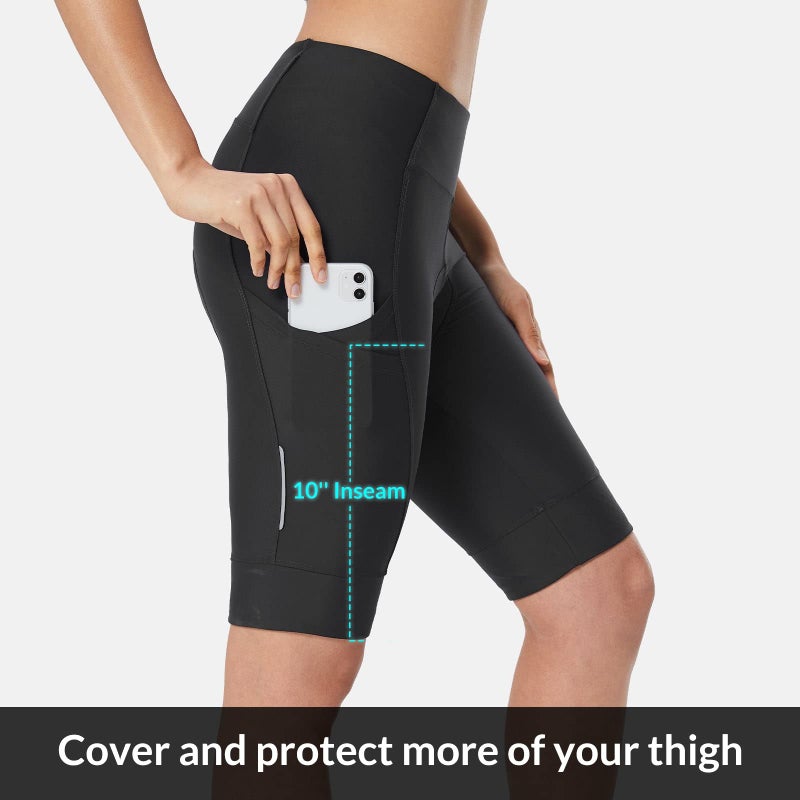 Baleaf شورتات دراجة بايليف 4D مبطنة للنساء 10" شورتات ركوب الدراجات مع حشوة جيوب دراجة هوائية UPF50+ أسود M - Image 2