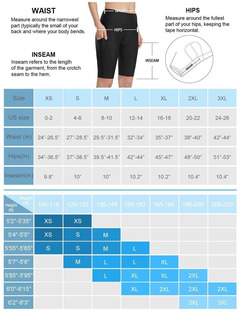Baleaf شورتات دراجة بايليف 4D مبطنة للنساء 10" شورتات ركوب الدراجات مع حشوة جيوب دراجة هوائية UPF50+ أسود M - Image 5