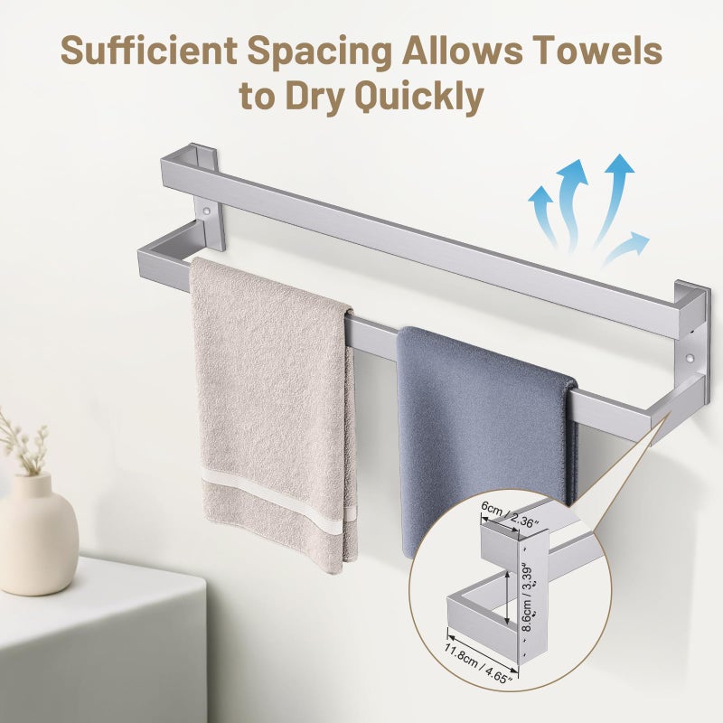 TNOMS Brushed Nickel Double Towel Bar,Towel Rack for Bathroom Stainless Steel Wall-Mounted Bathroom Hardware Accessories 32 Inch - Image 5