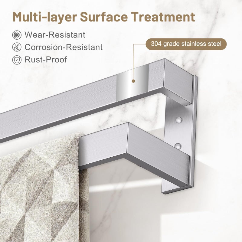 TNOMS Brushed Nickel Double Towel Bar,Towel Rack for Bathroom Stainless Steel Wall-Mounted Bathroom Hardware Accessories 32 Inch - Image 4
