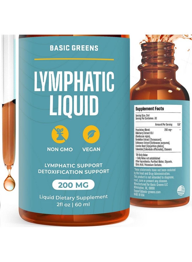 BASIC GREENS Lymphatic Support Liquid - Natural Immune Booster for Lymphatic Drainage, Fluid Balance, and Daily Cleanse, Easy - Absorb Liquid Formula for Wellness Support, 2 Fl Oz - Image 1