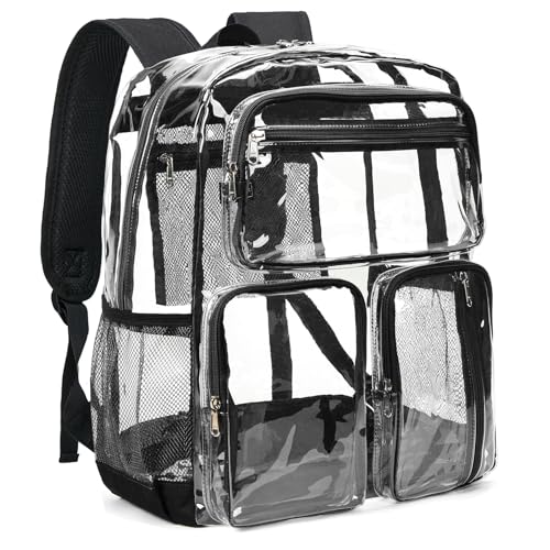 Vorspack Clear Backpack Heavy Duty - Extra Large Clear Bookbag Transparent See Through Backpacks for College Work Festival - Black - Image 1