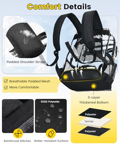 Vorspack Clear Backpack Heavy Duty - Extra Large Clear Bookbag Transparent See Through Backpacks for College Work Festival - Black - Image 4