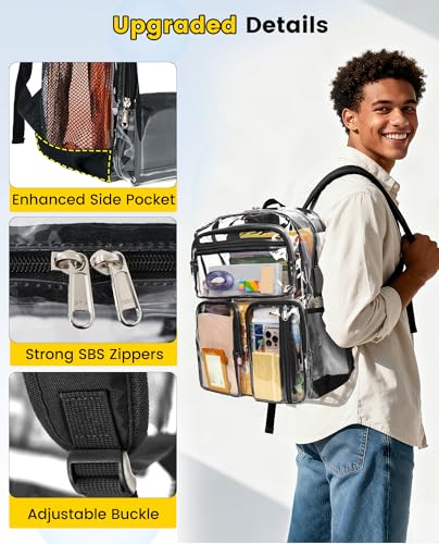 Vorspack Clear Backpack Heavy Duty - Extra Large Clear Bookbag Transparent See Through Backpacks for College Work Festival - Black - Image 5