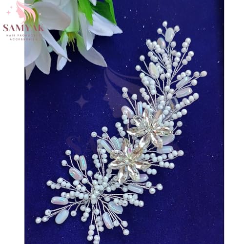 Samyak Wedding Hair Pins Handmade Pearl & Crystal Bridal Tiara Bridesmaid Hair Decoration Accessories (silver) - Image 4