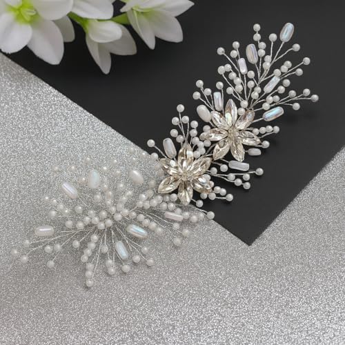 Samyak Wedding Hair Pins Handmade Pearl & Crystal Bridal Tiara Bridesmaid Hair Decoration Accessories (silver) - Image 1