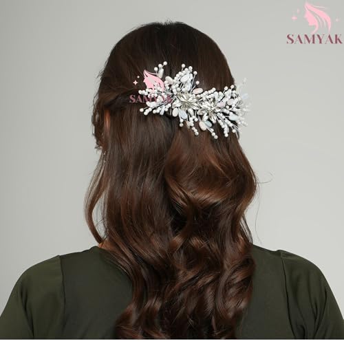 Samyak Wedding Hair Pins Handmade Pearl & Crystal Bridal Tiara Bridesmaid Hair Decoration Accessories (silver) - Image 3
