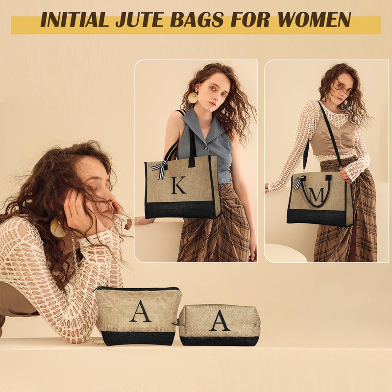 YOOLIFE Gifts for Women, Birthday Gifts for Women, Personalized Monogram Beach Tote Bags for Female Friend Mom Sister Birthday Teacher Gift Wedding Personalized Gift for Her Teacher Mom Letter A - Image 3