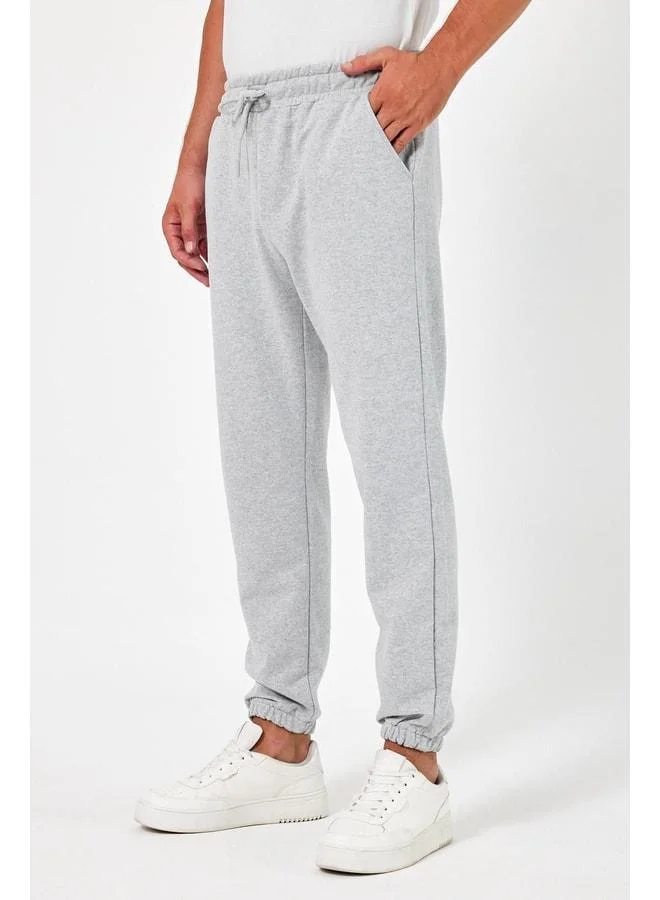 Mmetalic Thick Gray Men's Jogger Sweatpants with Back Pocket, Elastic Cuffs, Regular Fit, Sherpa-Free