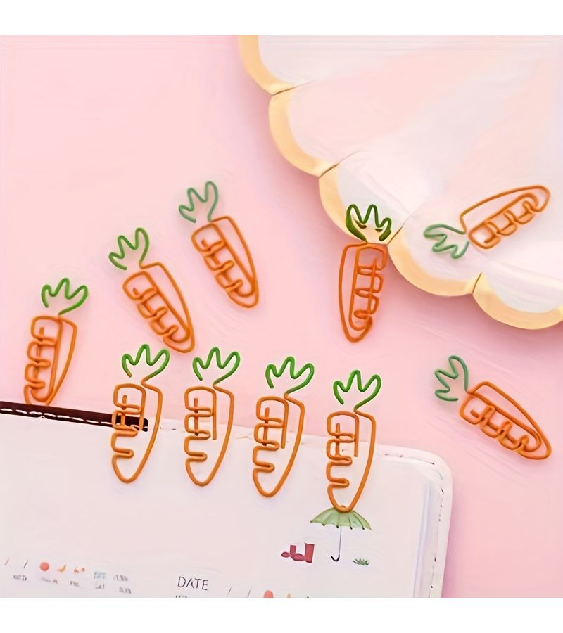 Carrot Paper Clips 15 Pieces Creative Office Desk Organizer For Notes And Documents - Image 1