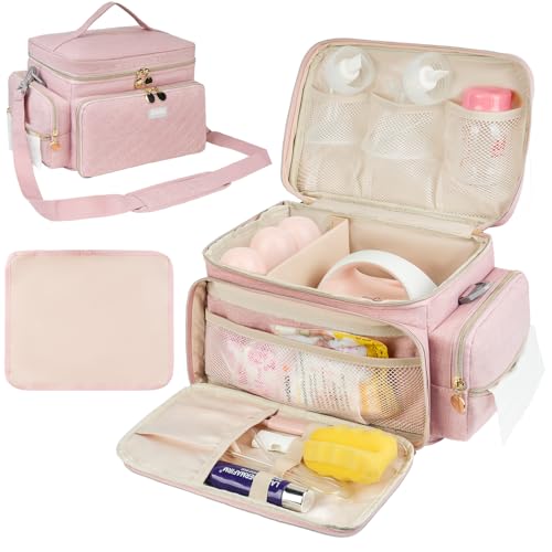 Jaffzora Breast Pump Bag Compatible with Spectra S1 and S2, Breast Pumping Travel Storage Bag with Waterproof Mat for Pumping Essentials and Accessories, Pink - Image 1