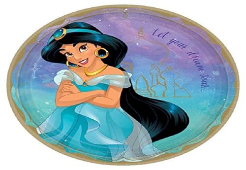 Amscan Enchanting Disney Princess Jasmine Round Paper Plates 9 Pack of 8 Vibrant Multicolor Design Perfect for Magical Themed Parties Birthdays Celebrations - Image 1