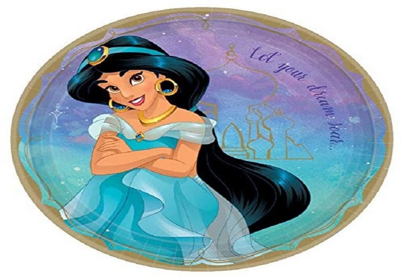 Amscan Enchanting Disney Princess Jasmine Round Paper Plates 9 Pack of 8 Vibrant Multicolor Design Perfect for Magical Themed Parties Birthdays Celebrations - Image 2