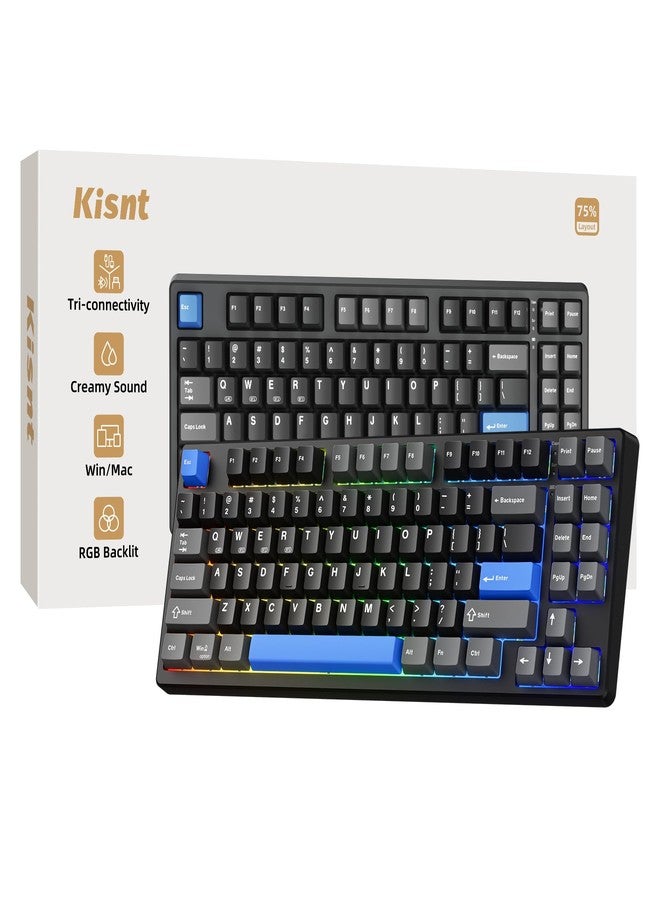 Kisnt KN85 Wireless Mechanical Gaming Keyboard, 75% Layout with RGB Backlit, Custom Hot Swappable, Creamy Sound, Bluetooth/2.4GHz/USB-C Compatible with Windows/Mac/PC (Textured Black,Linear Switch) - Image 1