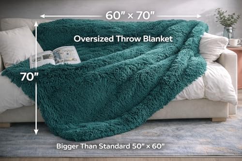Reafort Shaggy Faux Fur Throw Blanket 60" x 70" – Ultra Soft Fluffy Plush Blanket, Double-Sided Cozy Micromink, Lightweight Warm Blanket for Couch, Bed, Sofa, Machine Washable (Evergreen) - Image 3
