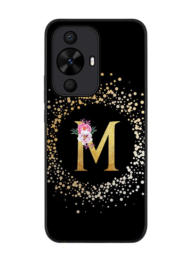 Stylizedd Rugged Black edge case for Huawei nova 12s / Huawei nova 11/ Huawei nova 12 Lite 4G,Custom Monogram Initial Letter Floral Pattern Alphabet - M (Black) - Image 1