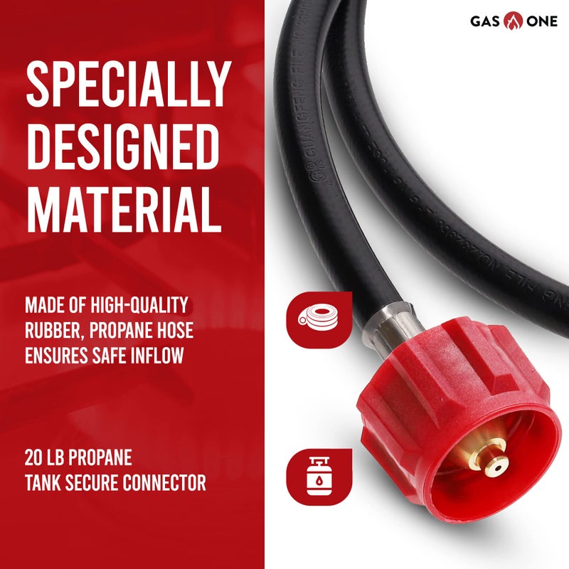 GasOne Gas One 4 ft Propane Hose 1lb to 20lb Adapter Hose - 16.4 oz to 20 lb Propane Tank QCC1/ Type 1 - Allows 5+lb Propane Tanks, Black - Image 2