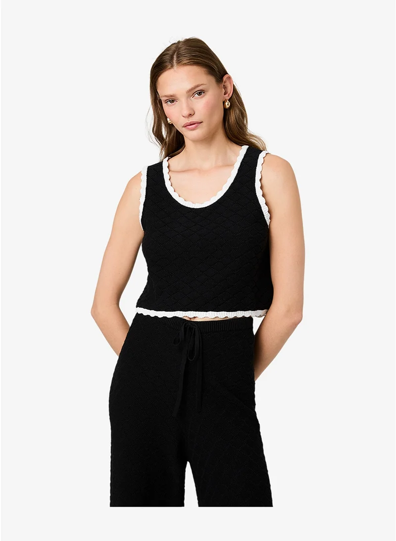فرنش كونكشن Women's Black-Summer White Teddy Diamond Knit Contra Cami
