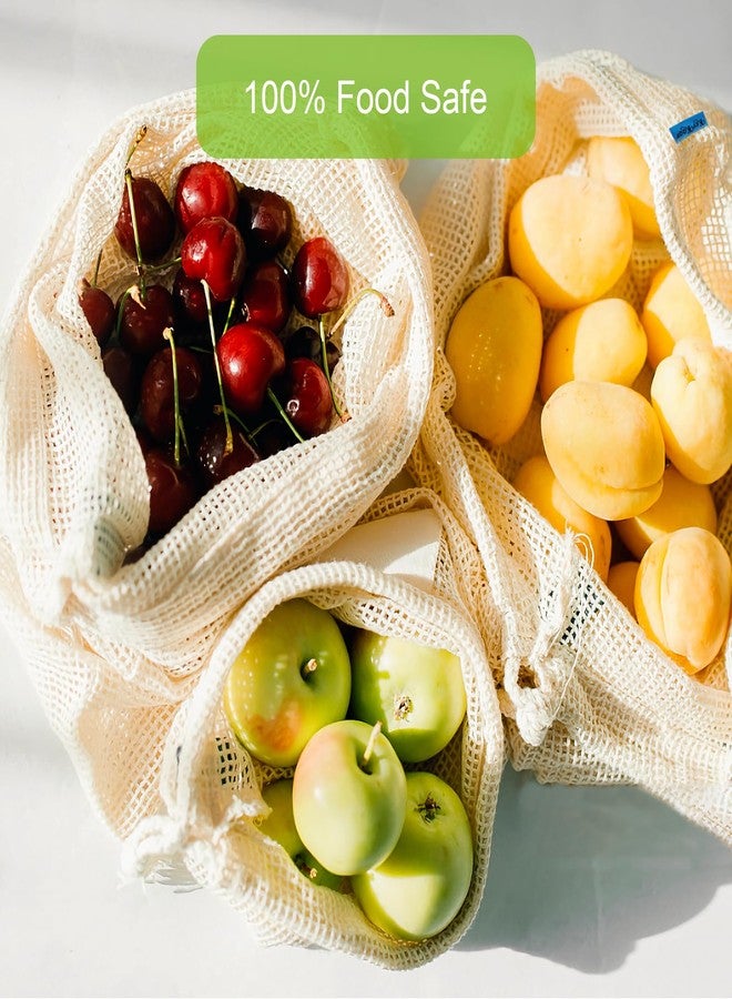 KerKoor أكياس كيركور القطنية الشبكية القابلة لإعادة الاستخدام لتخزين المنتجات، أكياس للخضراوات، أكياس شبكية للبقالة، أكياس قابلة للغسل، أكياس كبيرة قابلة لإعادة الاستخدام للفواكه والخضراوات (عبوة من 6 أكياس) - Image 3