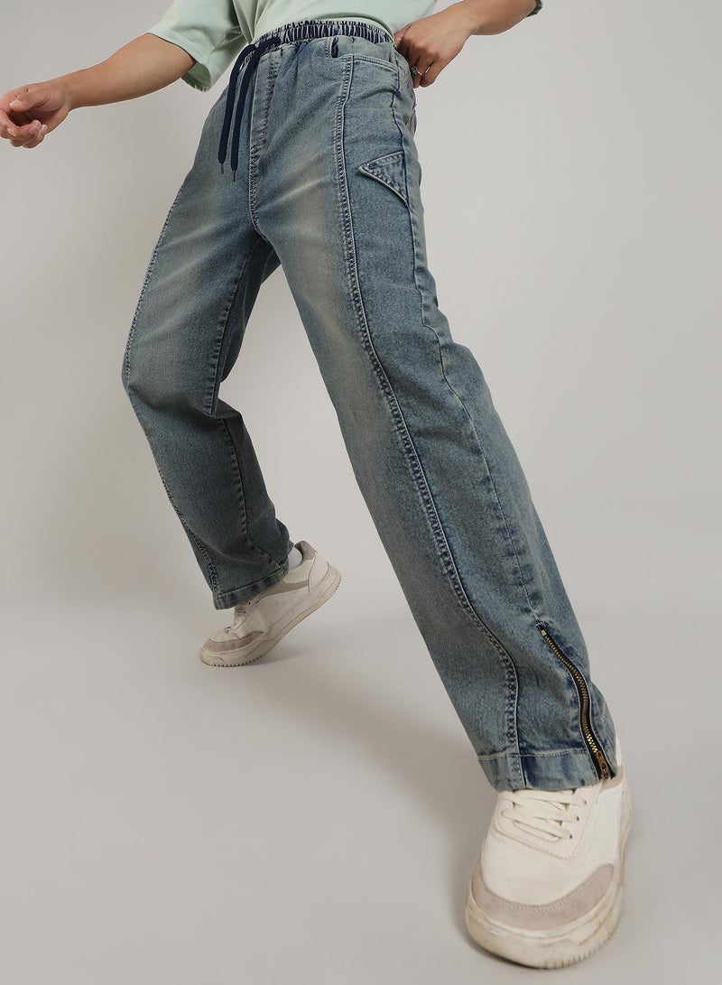 Campus Sutra Men's Steel Blue Acid-Wash Baggy Denim Jeans - Image 1