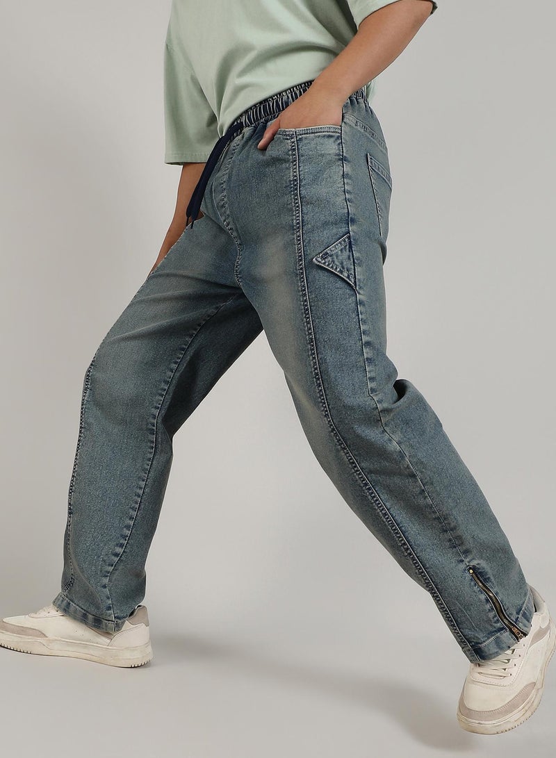 Campus Sutra Men's Steel Blue Acid-Wash Baggy Denim Jeans - Image 3