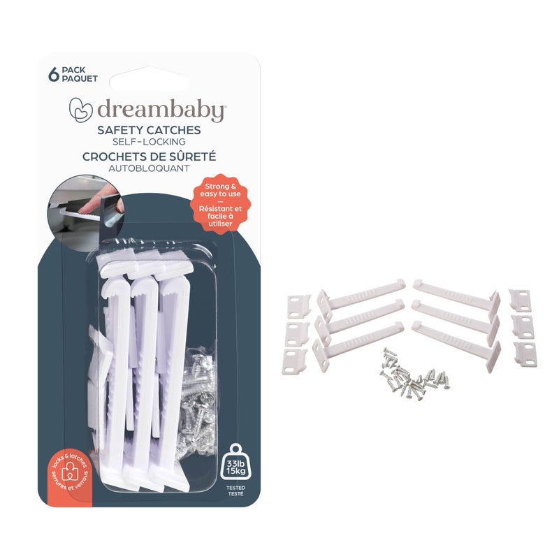 Dreambaby Safety Catches - Child Proof Cabinet & Drawers Locks Latches - White - 6 Count - Model L101 - Image 1