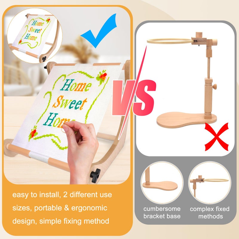 Windspeed Adjustable Embroidery Table Stand Wood Embroidery Hoop Holder Hands Free Cross Stitch Hoop Stand for Arts Crafts Sewing Needlework Cross Stitch Supplies - Image 4