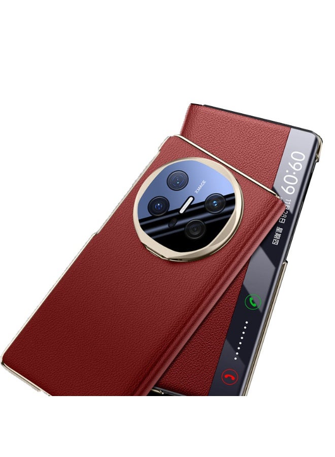 عام غطاء متوافق مع هواوي ميت إكس6 - غطاء جلدي بنافذة ذكية مع إجابة بدون فتح [استيقاظ/نوم تلقائي]، حماية عدسة الكاميرا مع حامل معدني - Image 2