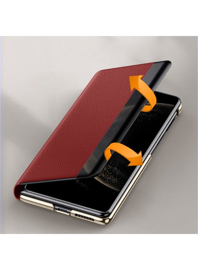 عام غطاء متوافق مع هواوي ميت إكس6 - غطاء جلدي بنافذة ذكية مع إجابة بدون فتح [استيقاظ/نوم تلقائي]، حماية عدسة الكاميرا مع حامل معدني - Image 3