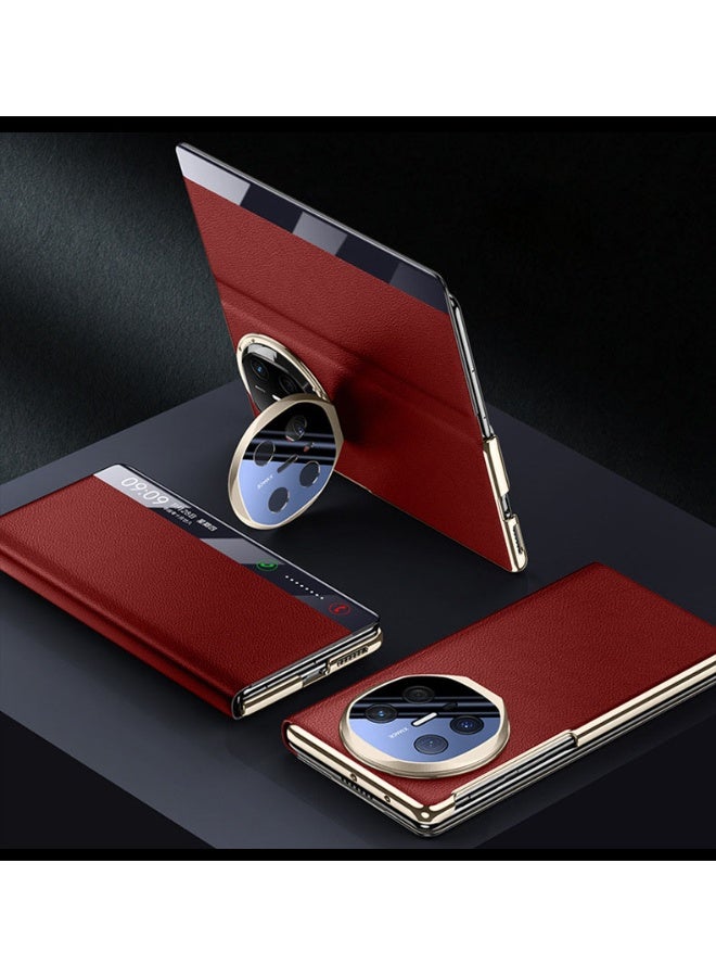 عام غطاء متوافق مع هواوي ميت إكس6 - غطاء جلدي بنافذة ذكية مع إجابة بدون فتح [استيقاظ/نوم تلقائي]، حماية عدسة الكاميرا مع حامل معدني - Image 1