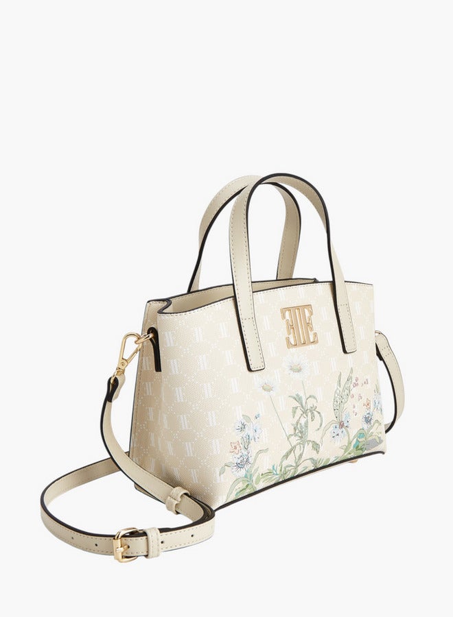 ELLE Women Floral Print Tote Bag with Double Handle and Zip Closure - Image 3