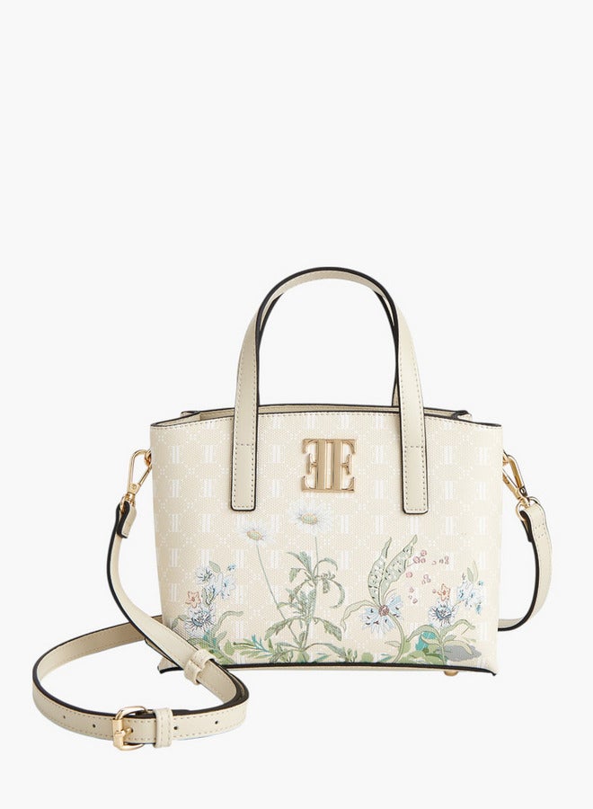 ELLE Women Floral Print Tote Bag with Double Handle and Zip Closure - Image 1