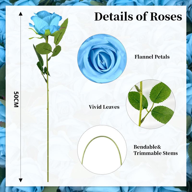DECEED 10 PCS Artificial Roses with Long Stems Silk Flowers Realistic Foam Flowers Fake Roses for Valentine's Day Home Wedding Decor(Light Blue) - Image 3