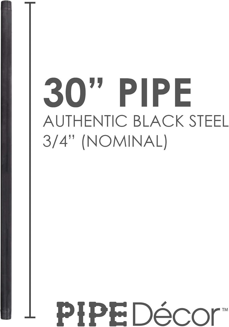 PIPE DECOR 3/4” x 30” Black Steel Plumbing Pipe, Pre Cut, Industrial Steel Grey Fits Standard 3/4 Inch Threaded Black Malleable Iron Fittings, Build Vintage DIY Furniture, 4 Pack - Image 1