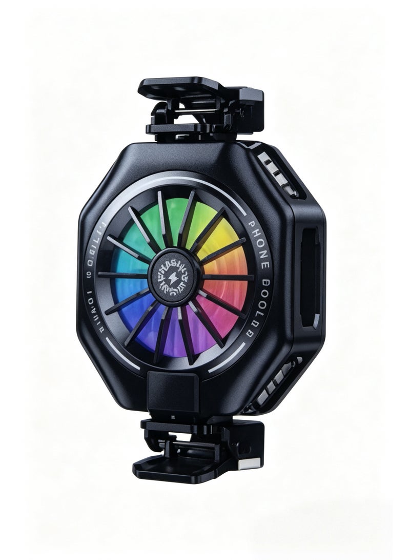 YS-S6 Semiconductor Phone Cooler, Magnetic Clip-on Mobile Phone Radiator with RGB Color Light, 2 Speed Adjustable Gaming Phone Cooling Fan for iPhone Android Live Streaming Game - Image 1