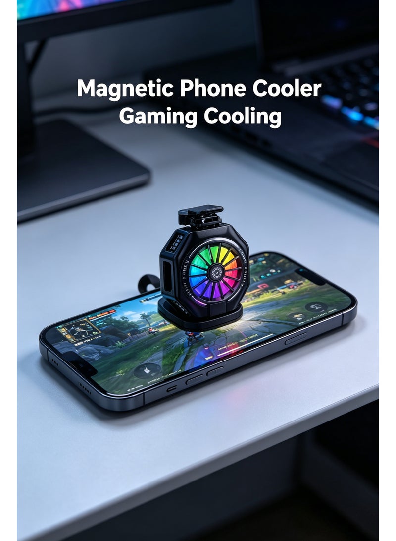 YS-S6 Semiconductor Phone Cooler, Magnetic Clip-on Mobile Phone Radiator with RGB Color Light, 2 Speed Adjustable Gaming Phone Cooling Fan for iPhone Android Live Streaming Game - Image 2