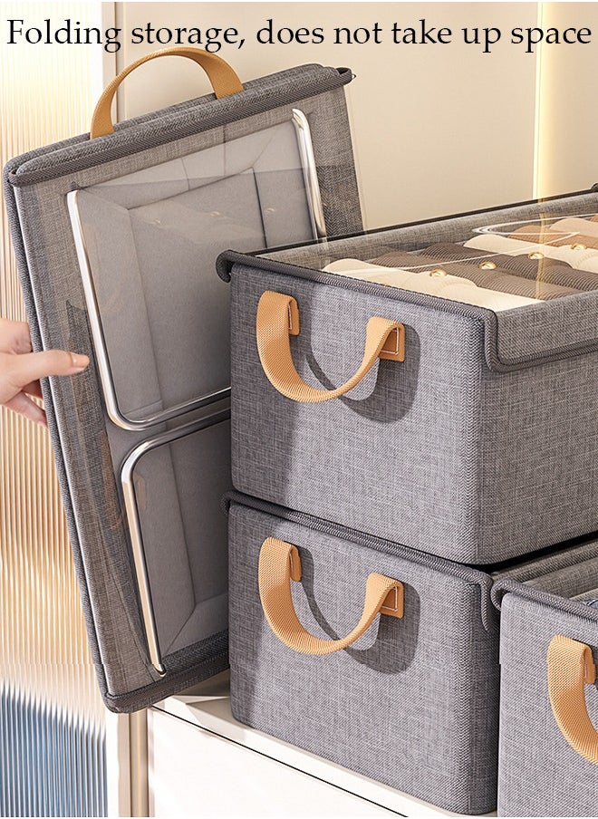 DUNISO - Foldable Wardrobe With Lid, Clothes Storage Box, Foldable Fabric Storage Box, Layered Drawer Style Pants Storage Box, Jeans, Sweaters, Shirts Storage Box, Suitable For Home Dormitory Organizer (Grey) - Image 1
