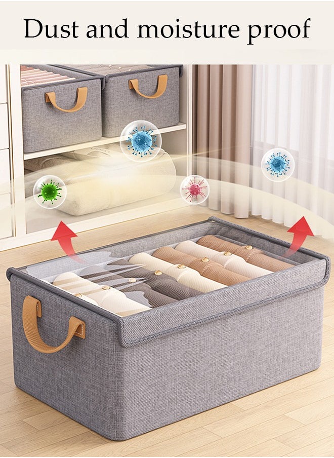 DUNISO - Foldable Wardrobe With Lid, Clothes Storage Box, Foldable Fabric Storage Box, Layered Drawer Style Pants Storage Box, Jeans, Sweaters, Shirts Storage Box, Suitable For Home Dormitory Organizer (Grey) - Image 1