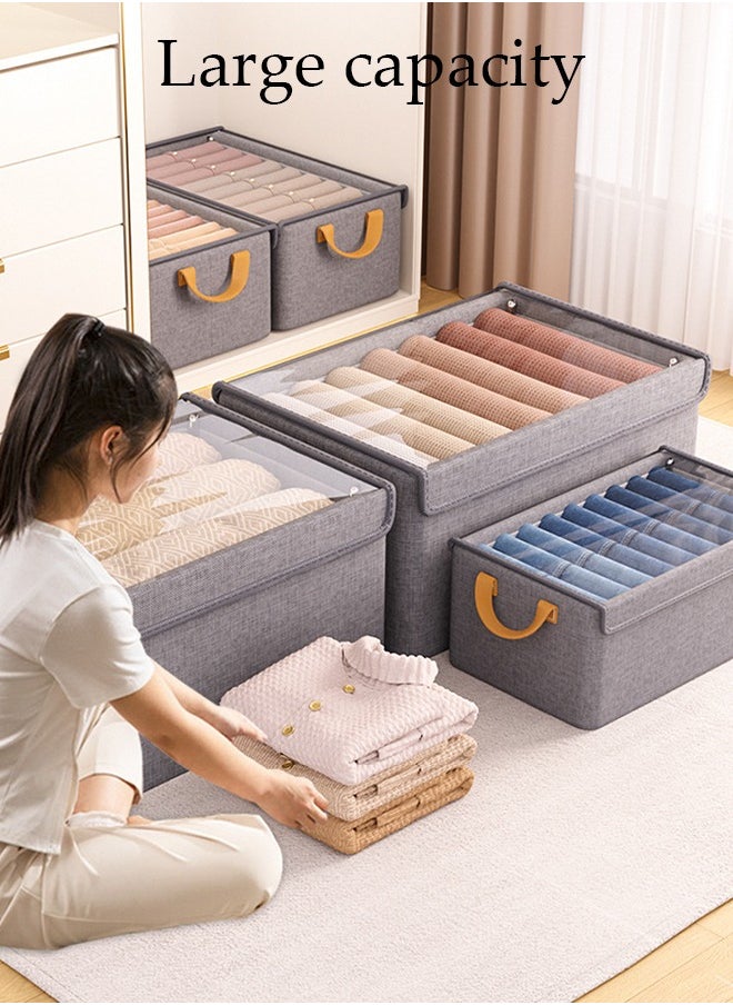DUNISO - Foldable Wardrobe With Lid, Clothes Storage Box, Foldable Fabric Storage Box, Layered Drawer Style Pants Storage Box, Jeans, Sweaters, Shirts Storage Box, Suitable For Home Dormitory Organizer (Grey) - Image 1