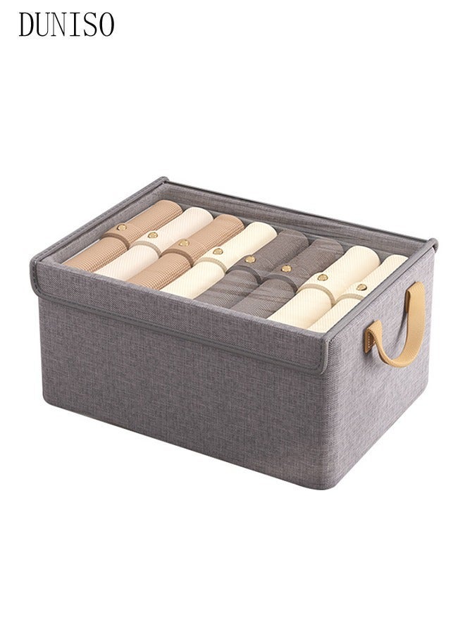 DUNISO Foldable Wardrobe With Lid, Clothes Storage Box, Foldable Fabric Storage Box, Layered Drawer Style Pants Storage Box, Jeans, Sweaters, Shirts Storage Box, Suitable For Home Dormitory Organizer (Grey) - Image 3