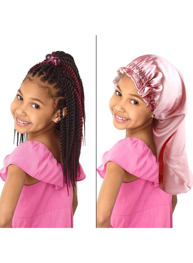 ELIHAIR Kids Long Sleeping Cap Teens Toddler Child Hair Bonnets Night Sleep Cap Adjustable Silky Satin Bonnet Cap for Long Braids Curly Hair Juicy Pink - Image 3
