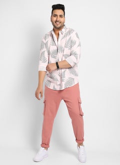 Instafab Plus Men's Light Pink & Dark Grey Contrast Fern Shirt  - Image 5