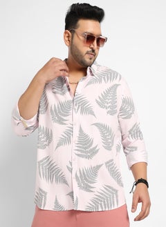 Instafab Plus Men's Light Pink & Dark Grey Contrast Fern Shirt  - Image 1