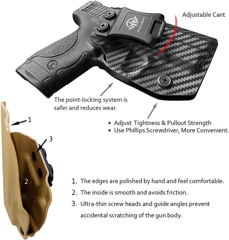 POLE.CRAFT M&P Shield 9MM Holster IWB Kydex Holster Fit: Smith & Wesson M&P Shield Plus / M2.0 / M1.0-9mm/.40 S&W 3.1" Barrel Pistol- Inside Waistband - Image 3