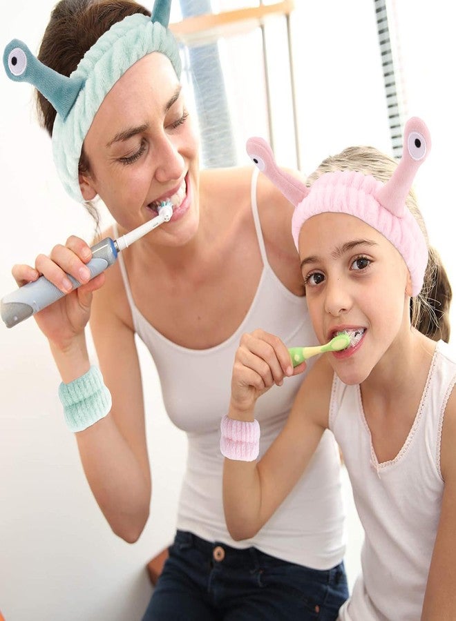 Atoden Snail Spa Headband and Wristband Set Skincare Makeup Headband for Washing Face Cute Animal Spa Head Band for Women Girls Stocking Stuffers (Pink Blue Green) - Image 3
