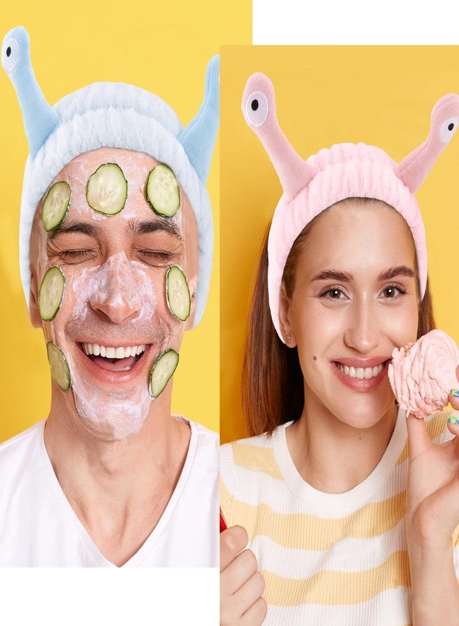 Atoden Snail Spa Headband and Wristband Set Skincare Makeup Headband for Washing Face Cute Animal Spa Head Band for Women Girls Stocking Stuffers (Pink Blue Green) - Image 4