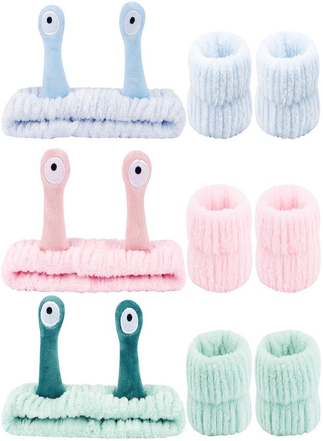 Atoden Snail Spa Headband and Wristband Set Skincare Makeup Headband for Washing Face Cute Animal Spa Head Band for Women Girls Stocking Stuffers (Pink Blue Green) - Image 1