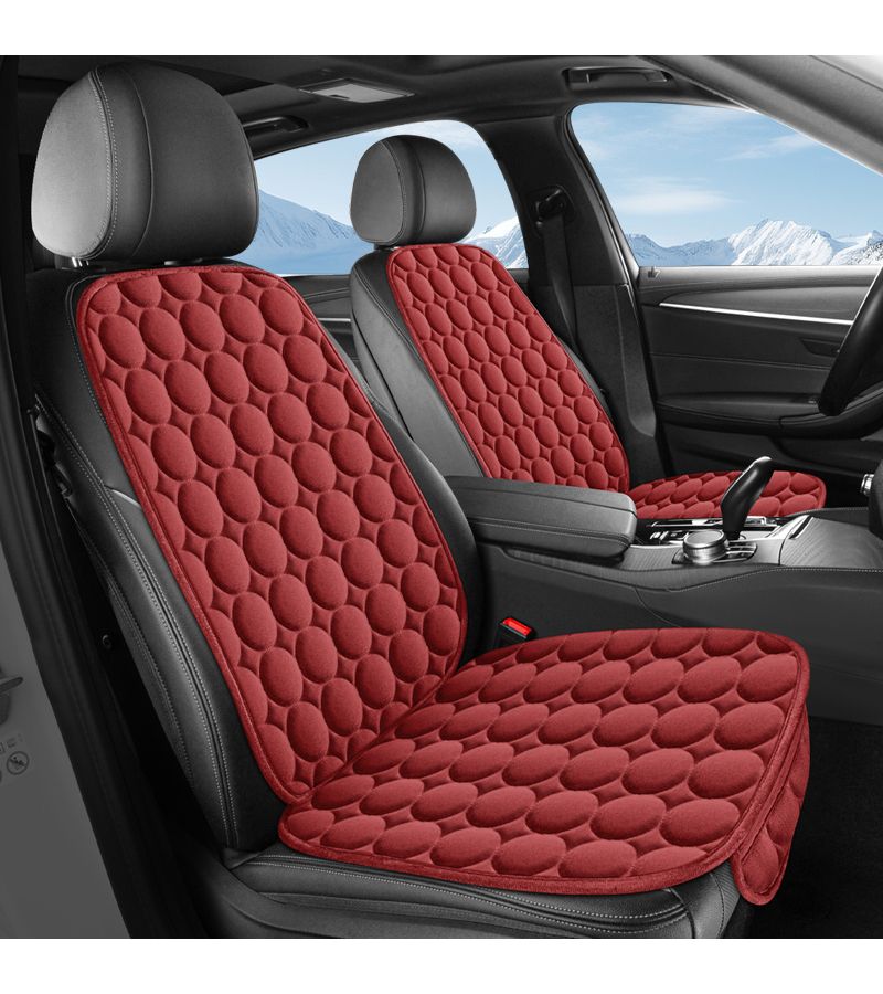 1pc Red Plush Car Seat Cover for Front Passenger Seat With Storage Bag Sleek Design Fine Stitching All Season Use Comfortable Durable Universal Fit - Image 1