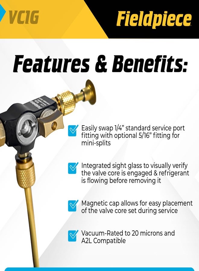 Fieldpiece - VC1G 1/4″ Valve Core Removal Tool with Sight Glass - Vacuum-Rated 20 microns & A2L Compatible - Ideal for HVAC Tool Kit - Image 2
